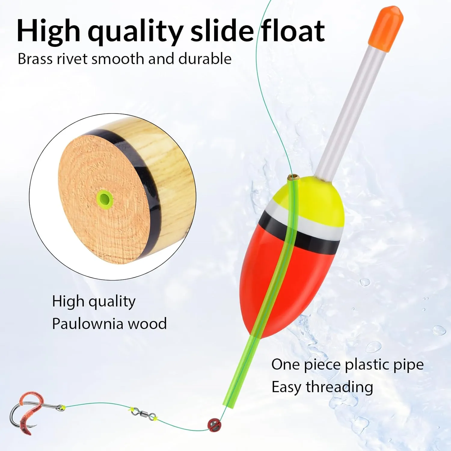 QualyQualy Lighted Fishing Slip Bobber 5Pcs Wood Slip Bobbers   10Pcs Fishing Glow Sticks, Night Fishing Light Up Slip Bobber for Fishing Crappie Bluegill Trout Bass Panfish Catfish Walleye