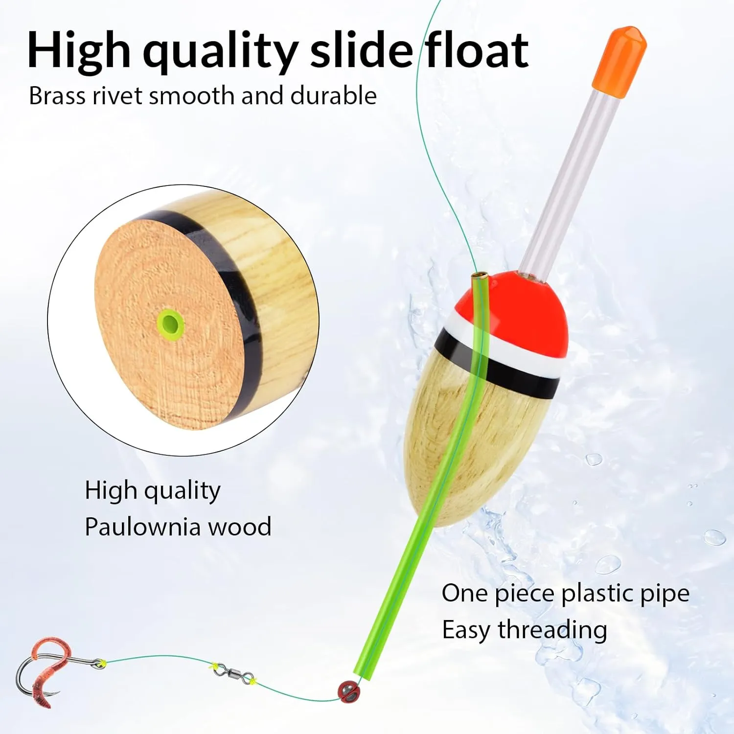 QualyQualy Lighted Fishing Slip Bobber 5Pcs Wood Slip Bobbers   10Pcs Fishing Glow Sticks, Night Fishing Light Up Slip Bobber for Fishing Crappie Bluegill Trout Bass Panfish Catfish Walleye