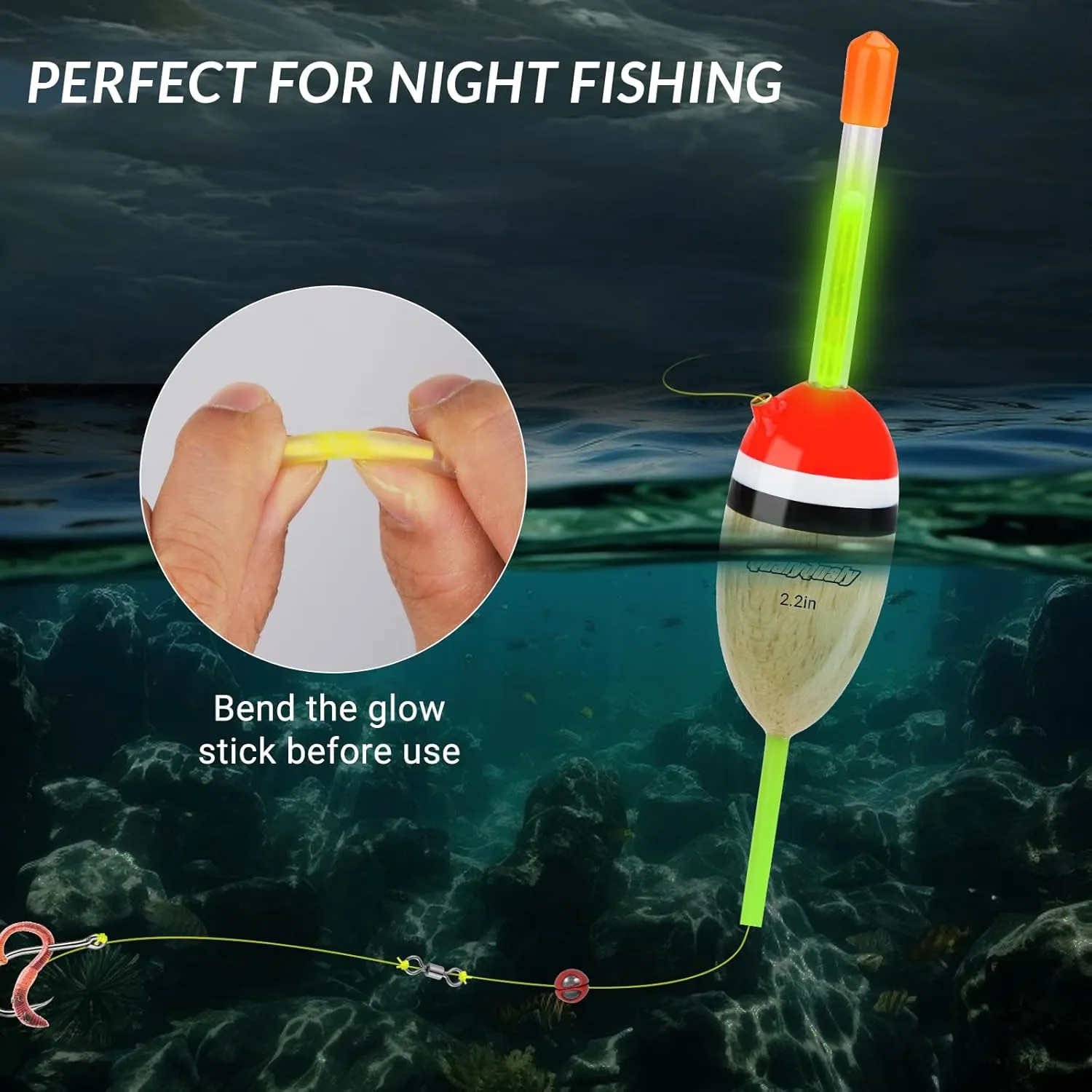 QualyQualy Lighted Fishing Slip Bobber 5Pcs Wood Slip Bobbers   10Pcs Fishing Glow Sticks, Night Fishing Light Up Slip Bobber for Fishing Crappie Bluegill Trout Bass Panfish Catfish Walleye