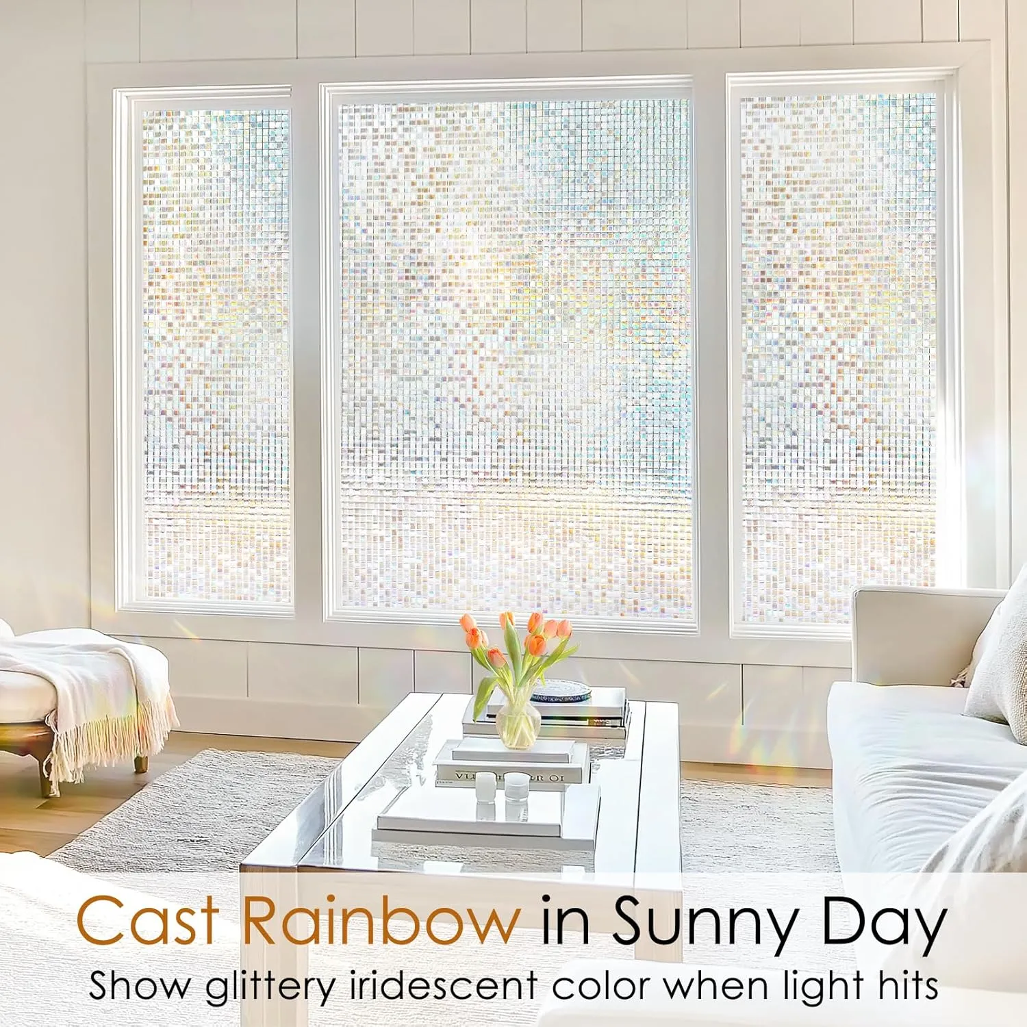 rabbitgoo Window Privacy Film Stained Glass Window Film, Mosaic Rainbow Decorative Glass Cling, Removable Static Cling Tint UV Blocking,Non-Adhesive Privacy Covering for Home, 35.4 x 78.5 inches