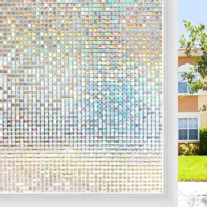 rabbitgoo Window Privacy Film Stained Glass Window Film, Mosaic Rainbow Decorative Glass Cling, Removable Static Cling Tint UV Blocking,Non-Adhesive Privacy Covering for Home, 35.4 x 78.5 inches