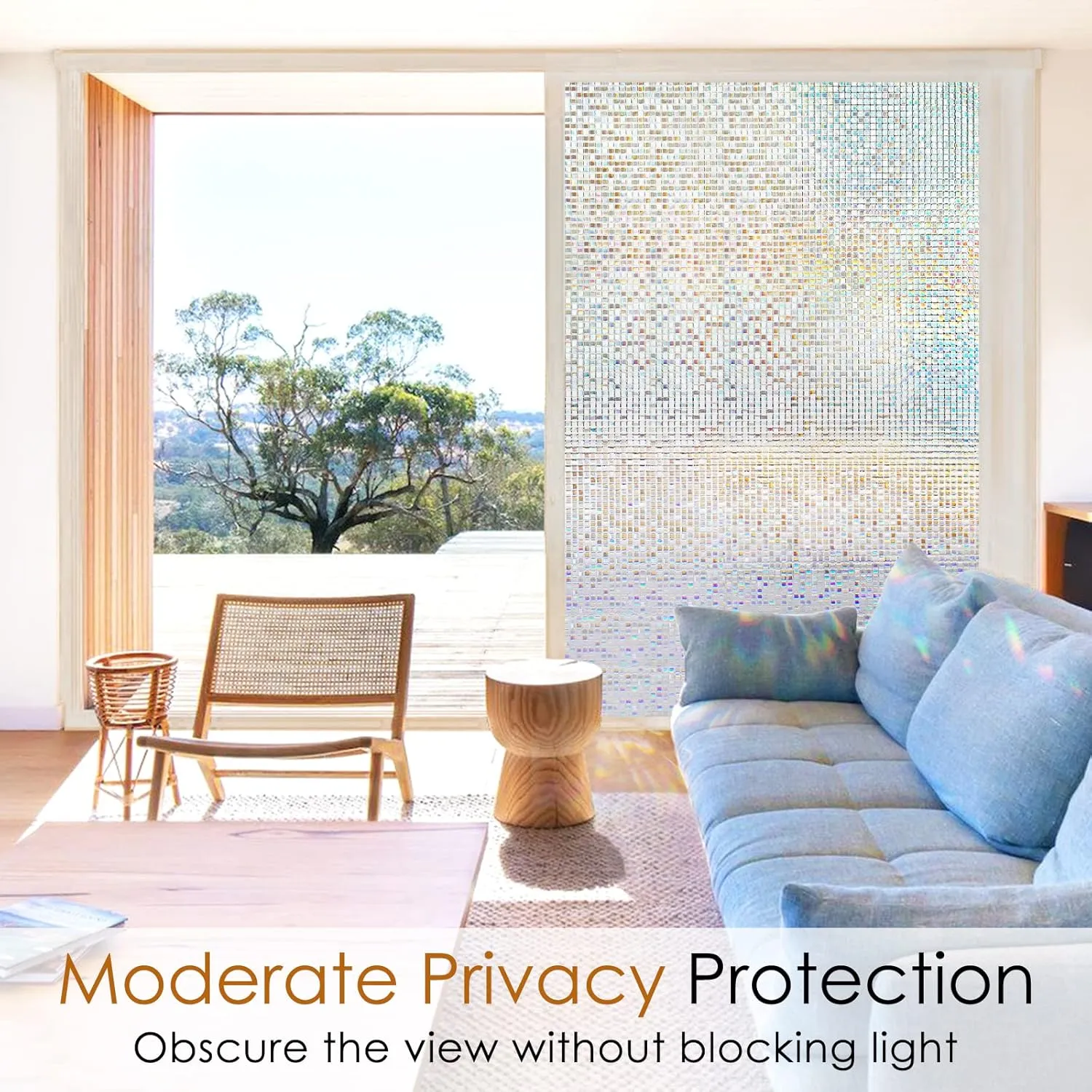rabbitgoo Window Privacy Film Stained Glass Window Film, Mosaic Rainbow Decorative Glass Cling, Removable Static Cling Tint UV Blocking,Non-Adhesive Privacy Covering for Home, 35.4 x 78.5 inches