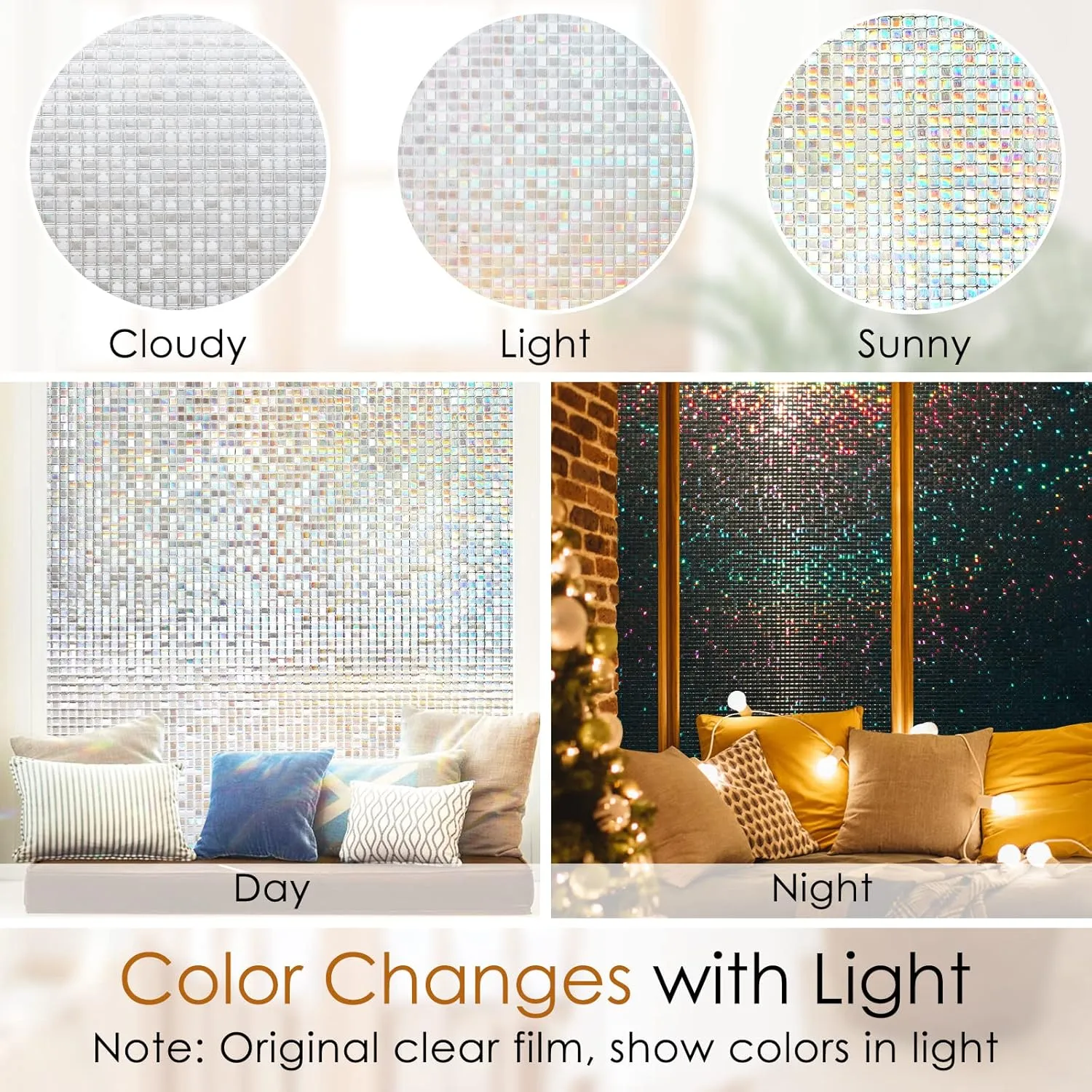 rabbitgoo Window Privacy Film Stained Glass Window Film, Mosaic Rainbow Decorative Glass Cling, Removable Static Cling Tint UV Blocking,Non-Adhesive Privacy Covering for Home, 35.4 x 78.5 inches