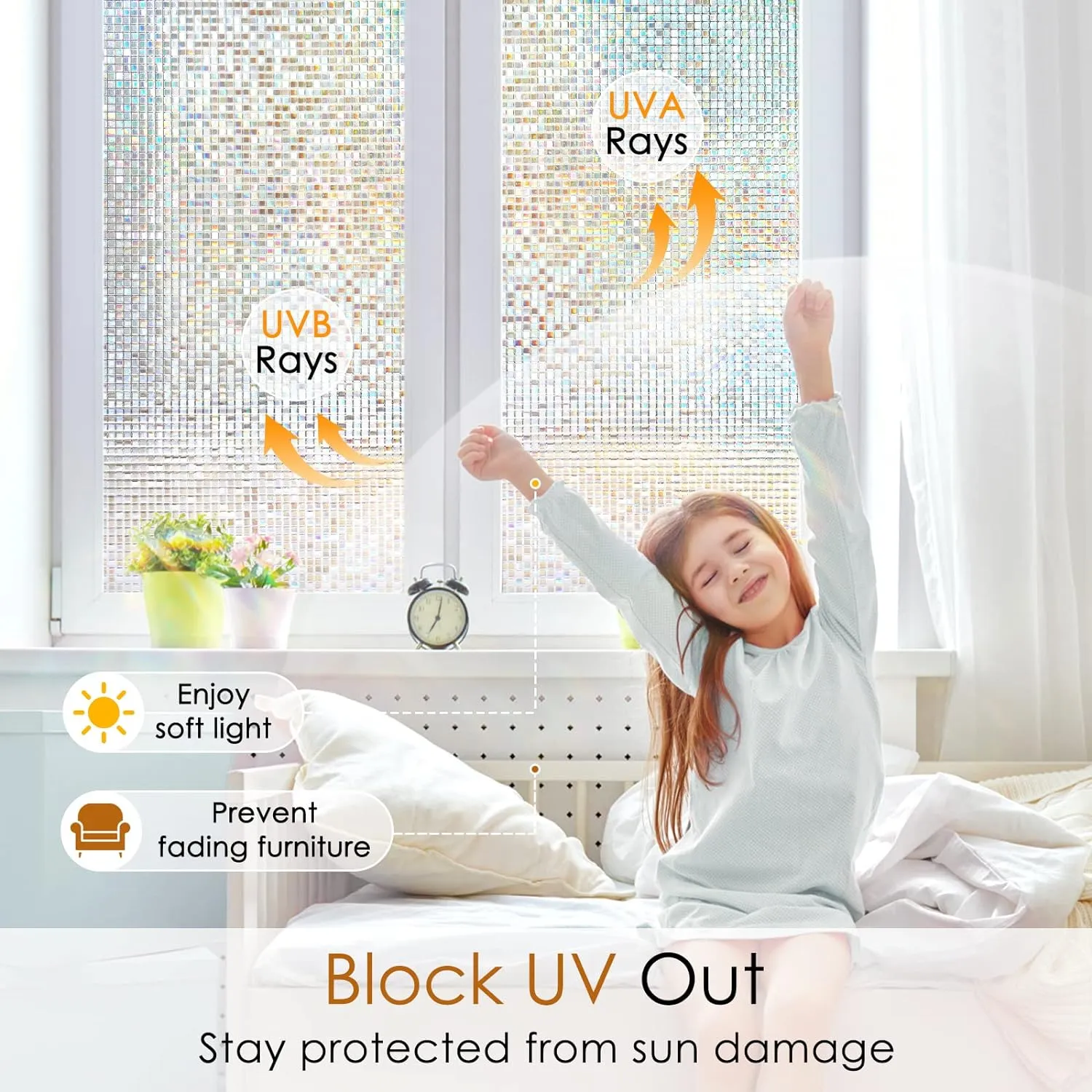 rabbitgoo Window Privacy Film Stained Glass Window Film, Mosaic Rainbow Decorative Glass Cling, Removable Static Cling Tint UV Blocking,Non-Adhesive Privacy Covering for Home, 35.4 x 78.5 inches