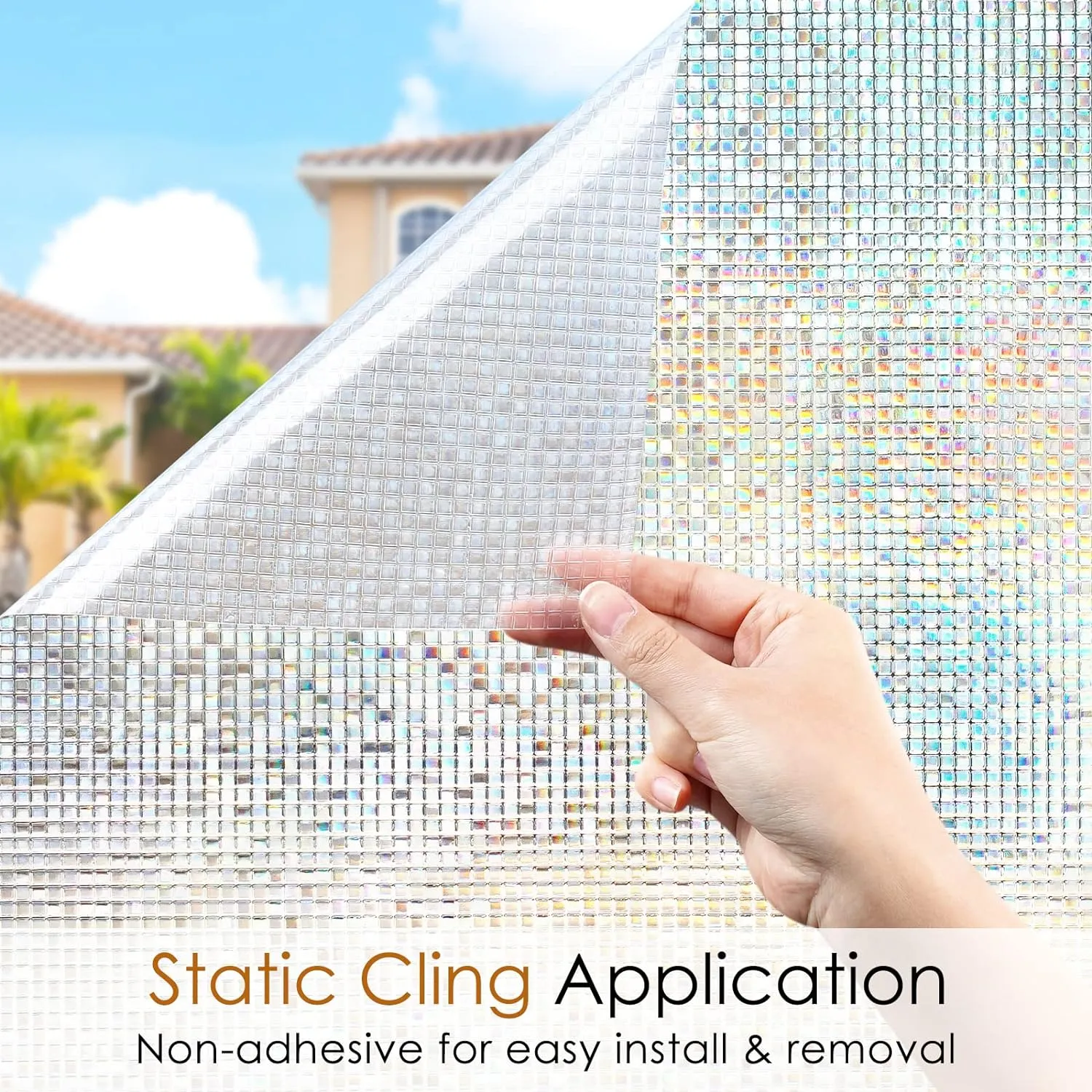 rabbitgoo Window Privacy Film Stained Glass Window Film, Mosaic Rainbow Decorative Glass Cling, Removable Static Cling Tint UV Blocking,Non-Adhesive Privacy Covering for Home, 35.4 x 78.5 inches