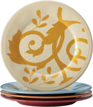 Rachael Ray Dinnerware Gold Scroll 4-Piece Round Appetizer Plate Set, Assorted