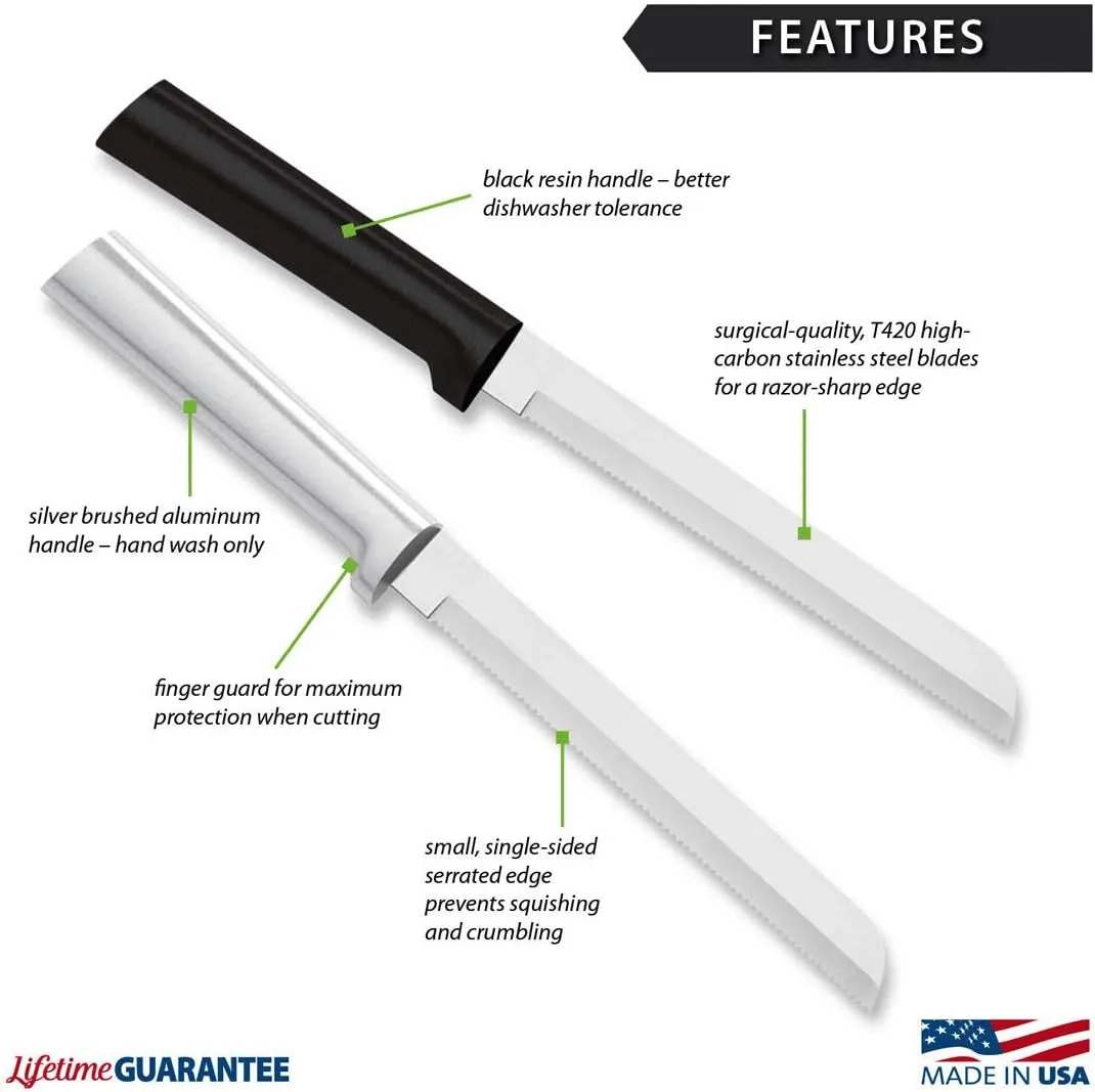 Rada Cutlery 6" Bread Knife (R136), Stainless Steel Hollow Ground Serrated Blade, Made in USA, Silver Handle