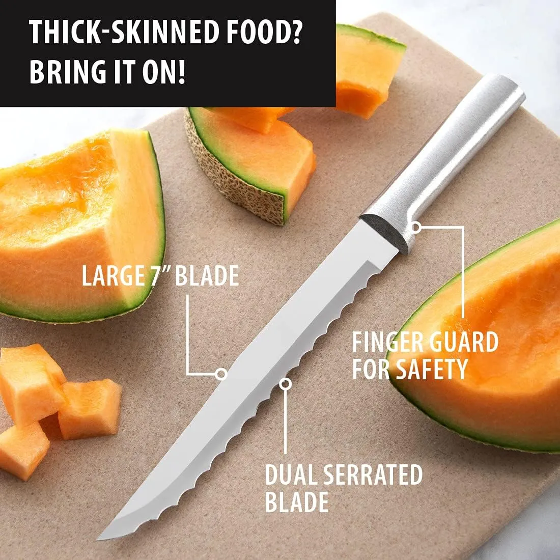 Rada Cutlery Serrated Slicer Knife, Made in USA, Silver Handle