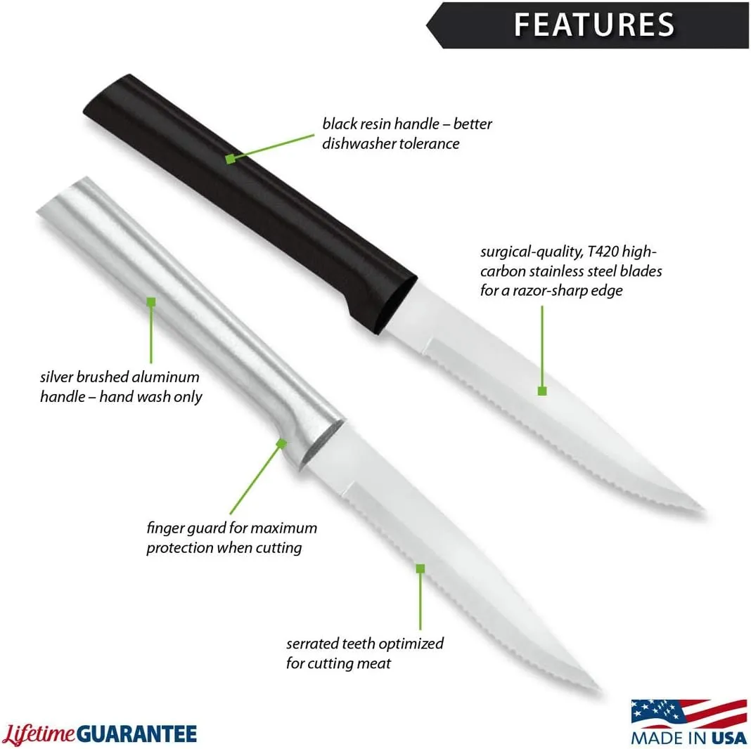 RADA Cutlery Serrated Steak Knife, Silver Handle, Pack of 2
