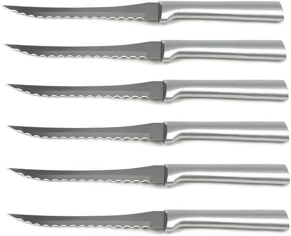 Rada Cutlery Tomato Slicer Knife (R126), 5" Stainless Steel Hollow Ground Serrated Blade, Made in USA, Silver Handle, Pack of 6