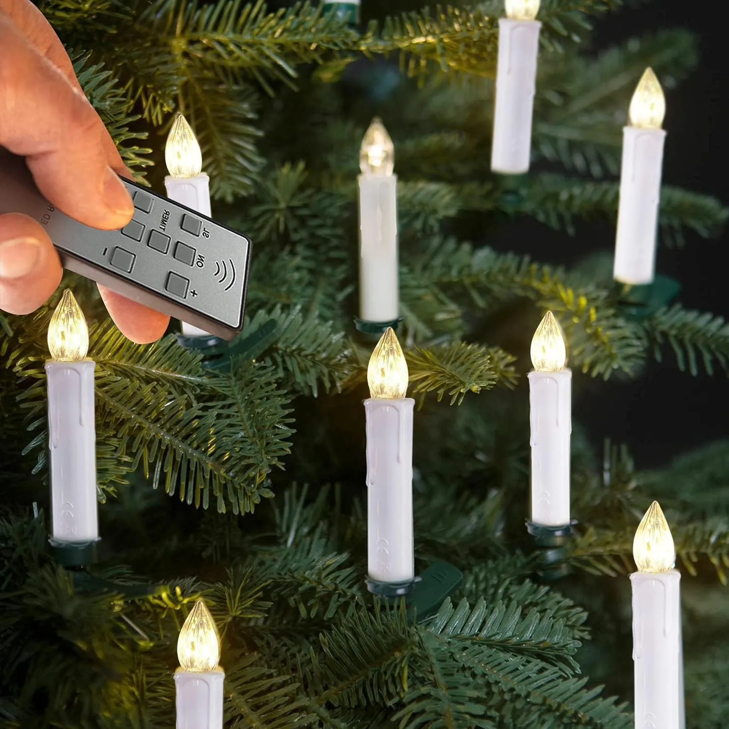 Raycare 10 PCS Battery Operated Taper Candle Lights with Remote, 4 Inches Led Window Candles with 6H Timer, Warm White Bright Flickering Light Christmas Candles with Clips/Suction Cups