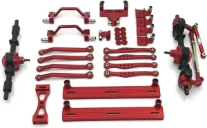 Rc Connecting Rod Tie Rod for WPL C64 1/16 Metal Front and Rear Axle for Chassis Link Rod Pull Rod Mount Side Pedal Shock Mount Set RC Car Parts Replacement and Use(Red)