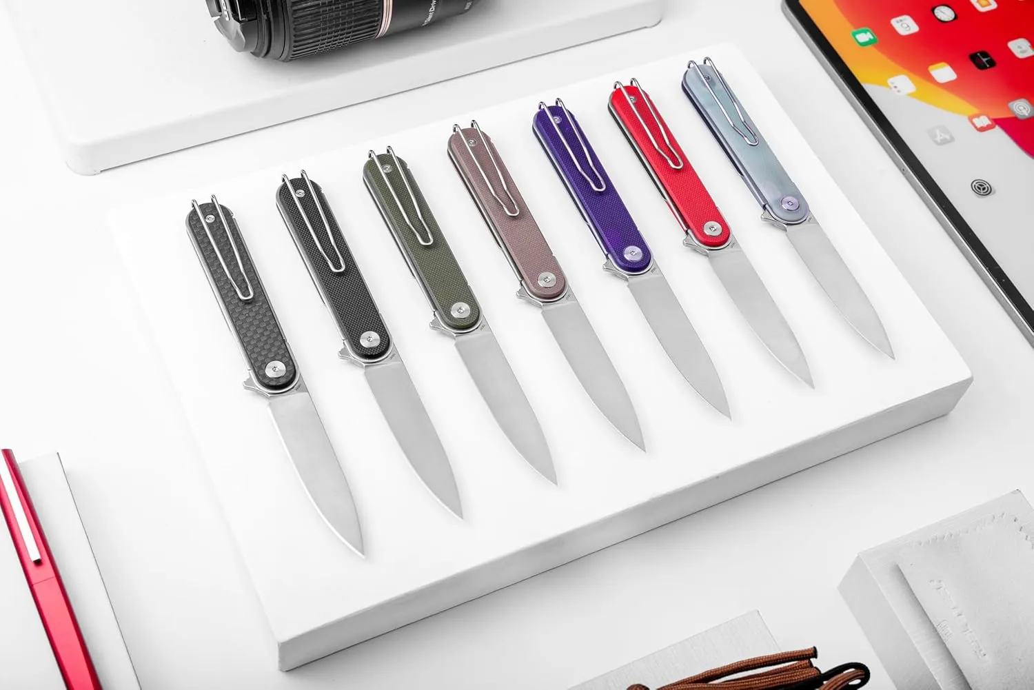 REALSTEEL IRIS Pocket Knife, Folding Knife, Flipper, Liner Lock, 2.99" 12C27 Steel Blade, Lightweight G10 Handle, 1.74oz, Deep-carry Pocket Clip, EDC Outdoor Indoor, Gifts for Men Women Camping Hiking Climbing Fishing (Coyote G10)