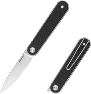 REALSTEEL IRIS Pocket Knife, Folding Knife, Front Flipper, Liner Lock, 2.99" 12C27 Steel Blade, Lightweight G10 Handle, 1.74oz, Deep-carry Pocket Clip, EDC Outdoor Indoor, Gifts for Men Women Camping Hiking Climbing Fishing (Black G10)