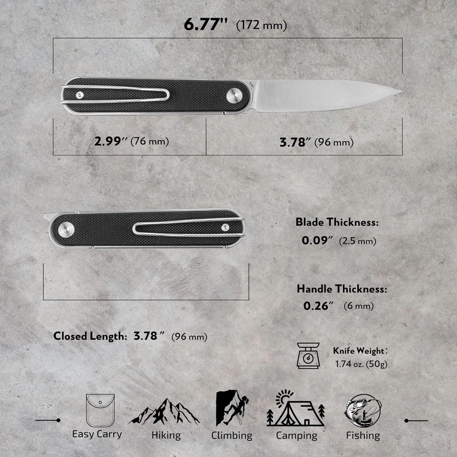 REALSTEEL IRIS Pocket Knife, Folding Knife, Front Flipper, Liner Lock, 2.99" 12C27 Steel Blade, Lightweight G10 Handle, 1.74oz, Deep-carry Pocket Clip, EDC Outdoor Indoor, Gifts for Men Women Camping Hiking Climbing Fishing (Black G10)