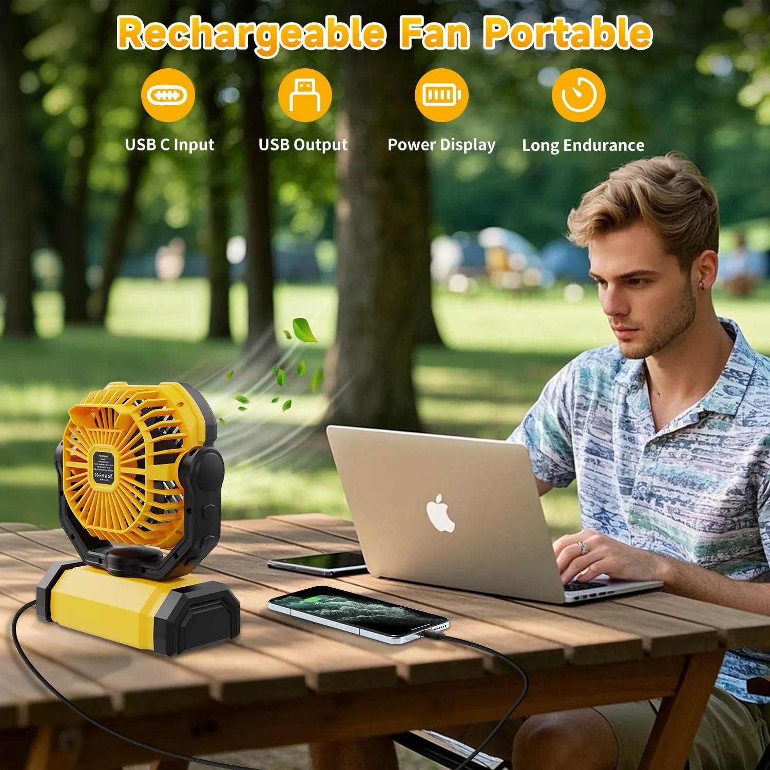 Rechargeable Fan Portable, 90°Oscillating Camping Fan Rechargeable, 270°Pivot Large Battery Powered Fans, 4Speed Cordless Fans with LED Lantern & Hanging Hook, Ventilador Recargable for Tent Travel