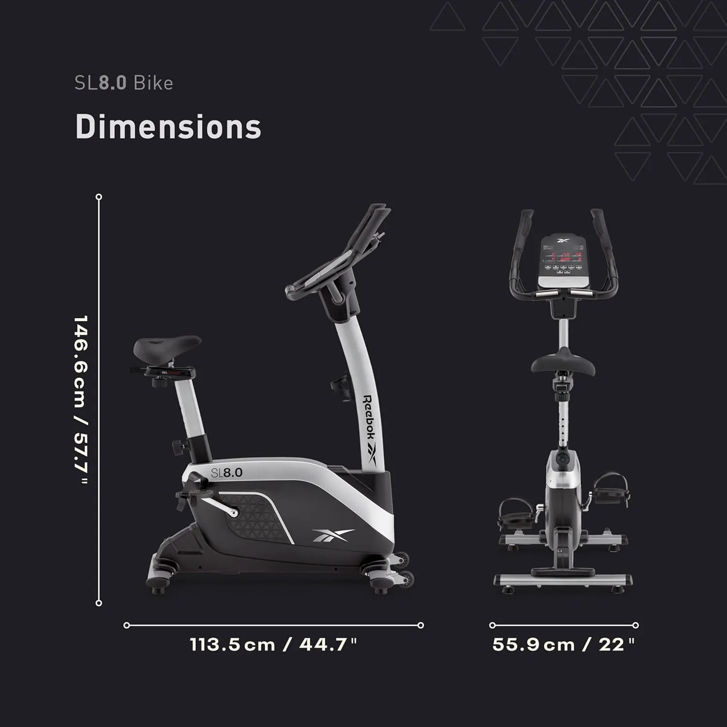Reebok Fitness Stationary Bike: Bluetooth Compatible Indoor Cycling Bike, 24 Resistance Levels, 12 Workouts, Upright Exercise Bike with Gel Pad Saddle