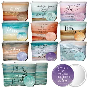 Reginary 20 Set Christian Gifts for Women Include 20 Religious Canvas Makeup Bags with 20 Bible Verse Compact Mirrors Inspirational Church Favors for Mom Sister Travel(Bright Colors,Abstract Style)