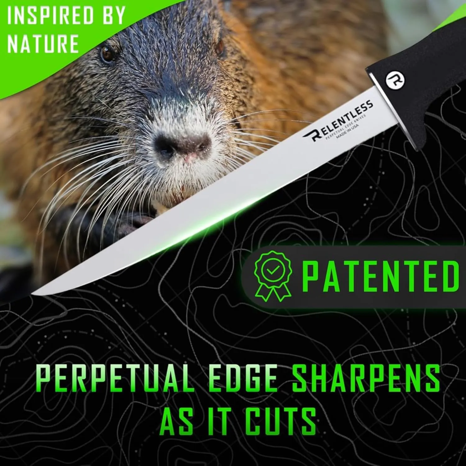 Relentless Knives - True Self Sharpening Knife - Fillet Knife Fishing with Never Rust Straight Blade and Perpetual Edge Sharpening Technology - 8 Inch