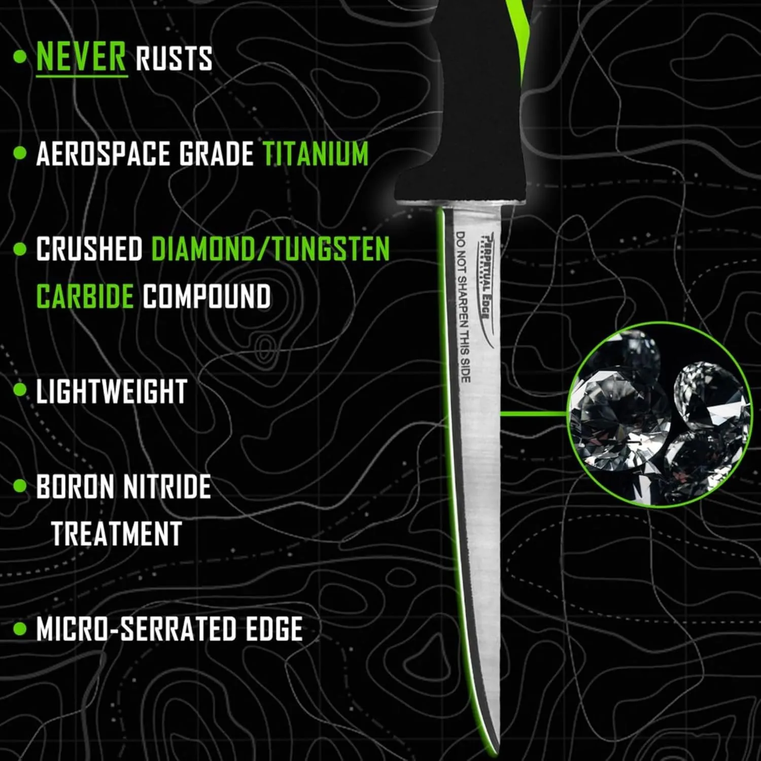 Relentless Knives - True Self Sharpening Knife - Fillet Knife Fishing with Never Rust Straight Blade and Perpetual Edge Sharpening Technology - 8 Inch