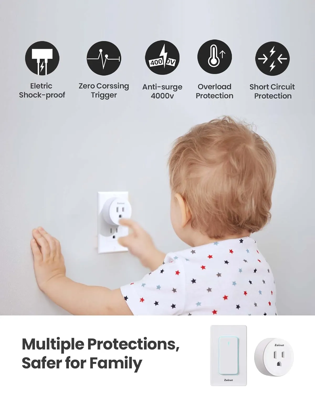 Remote Control Outlet Plug Switch, Buckle Design & Removable Wireless Light Switch, No Wiring Needed, 300 ft, 15A/1500W, Programmable, for Household Appliances