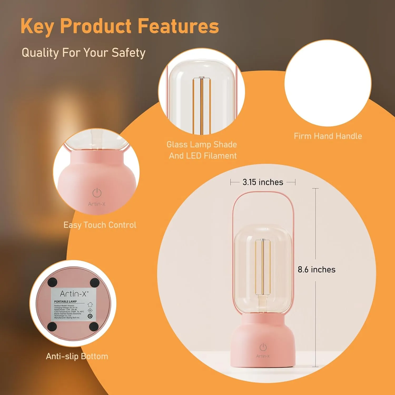 Retro Cordless Lantern Table Lamp, 40 Hours Long Lasting Dimming Night Light, Small Rechargeable Battery Operated Light for Cruise Nightstand Travel Camping Decoration Gift- Pink
