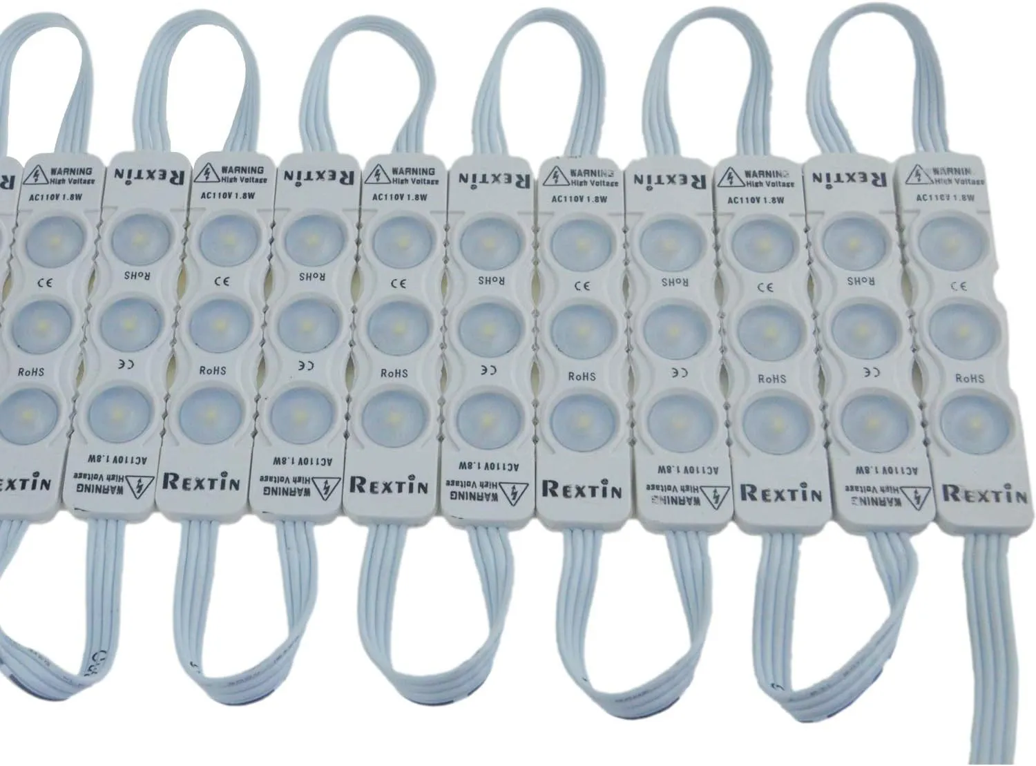 Rextin Super Bright 110V 100pcs New Model 2835 3 LED Module White120-150LM Per Module Waterproof Decorative Light for Letter Sign Advertising Signs with Tape Adhesive Backside (White)