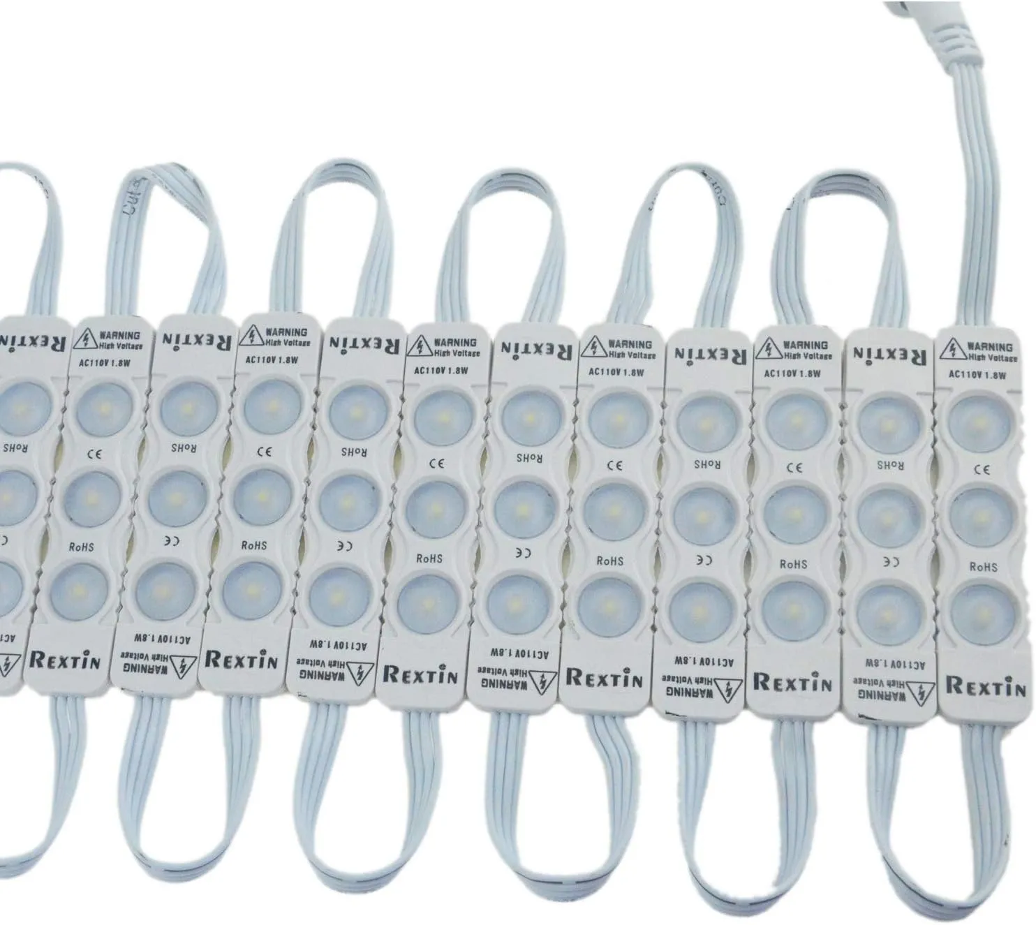 Rextin Super Bright 110V 100pcs New Model 2835 3 LED Module White120-150LM Per Module Waterproof Decorative Light for Letter Sign Advertising Signs with Tape Adhesive Backside (White)