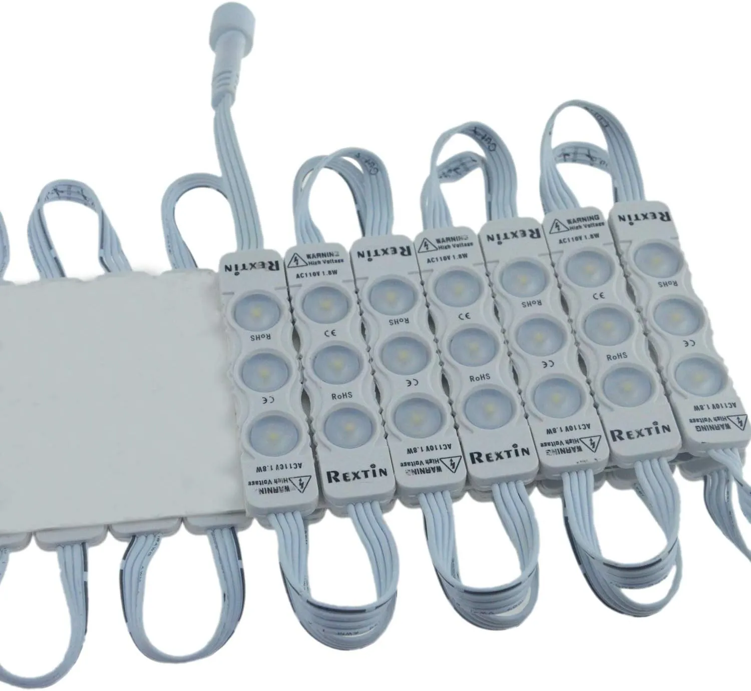 Rextin Super Bright 110V 100pcs New Model 2835 3 LED Module White120-150LM Per Module Waterproof Decorative Light for Letter Sign Advertising Signs with Tape Adhesive Backside (White)