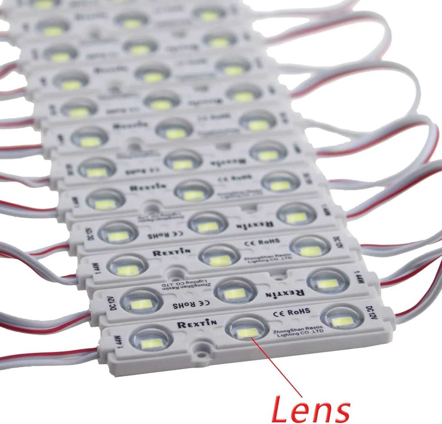 Rextin Super Bright 200pcs 3 LED Module White 5630 5730 SMD 40-45LM Per led Waterproof Decorative Light for Letter Sign Advertising Signs with Tape Adhesive Backside