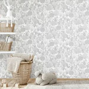 RoomMates RMK12076RL Gray and White Forest Friends Nursery Peel and Stick Wallpaper