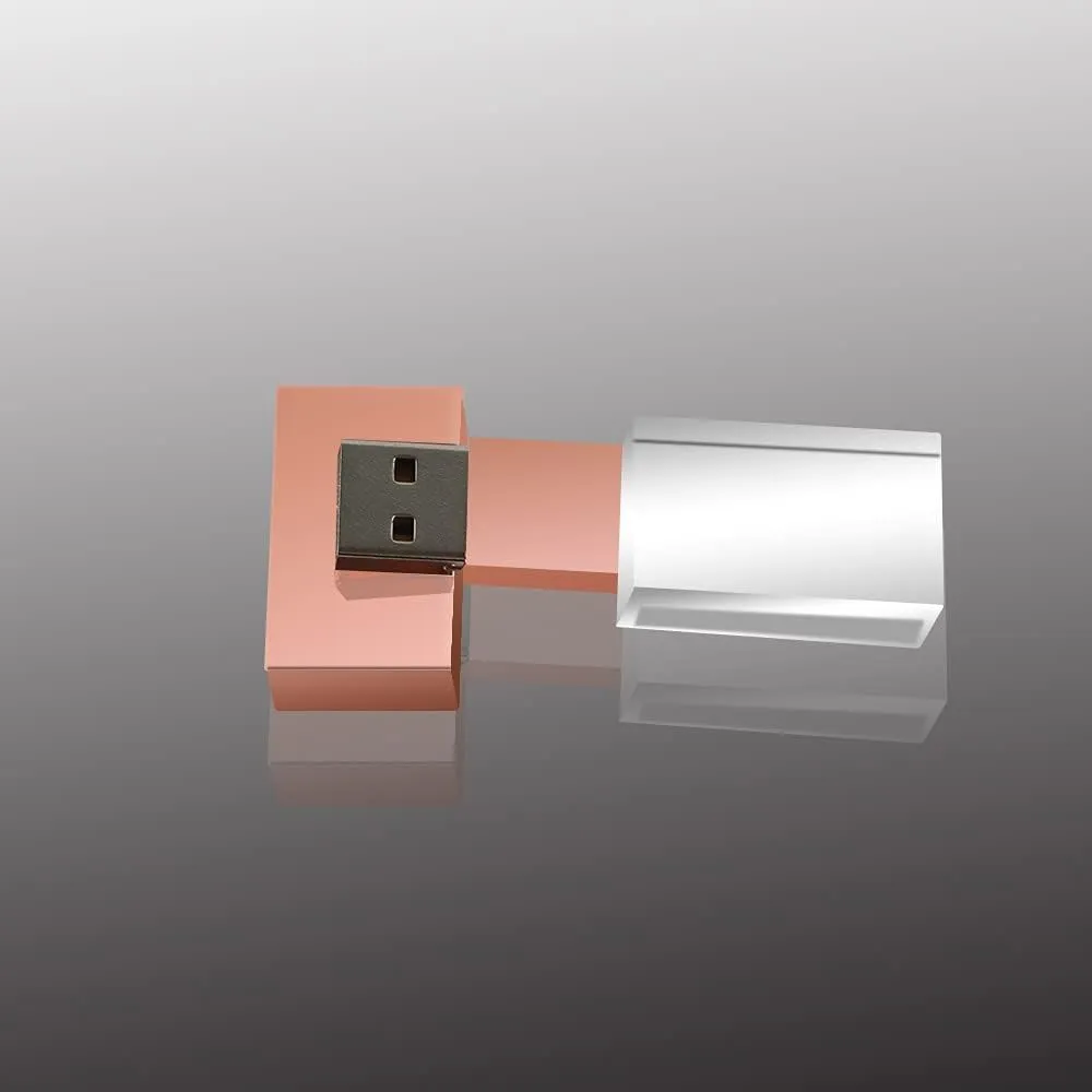 Rose Gold Crystal 64GB USB 2.0 Flash Drive LED Light Glass Pen Drive Thumb Drive Gift for Boy Girl Men Women Kids Mom Dad Memory Stick Pendrive USB Stick