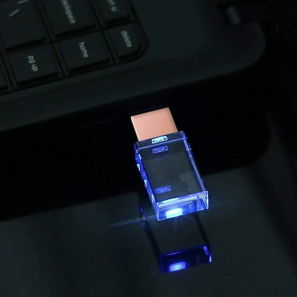 Rose Gold Crystal 64GB USB 2.0 Flash Drive LED Light Glass Pen Drive Thumb Drive Gift for Boy Girl Men Women Kids Mom Dad Memory Stick Pendrive USB Stick
