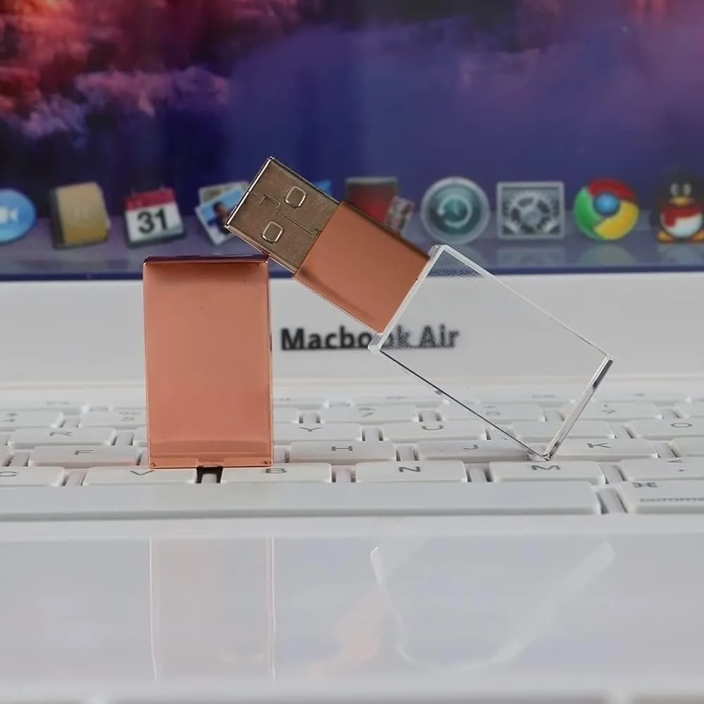 Rose Gold Crystal 64GB USB 2.0 Flash Drive LED Light Glass Pen Drive Thumb Drive Gift for Boy Girl Men Women Kids Mom Dad Memory Stick Pendrive USB Stick