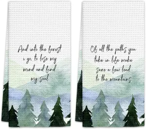 Rustic Mountain Cabin Decor Kitchen Towels Set of 2 - Mountain Dish Towels, Off All The Paths Decorative Hand Towels for Kitchen Bathroom, Camper Gifts Kitchen Bathroom Decor(16x24 Inch)