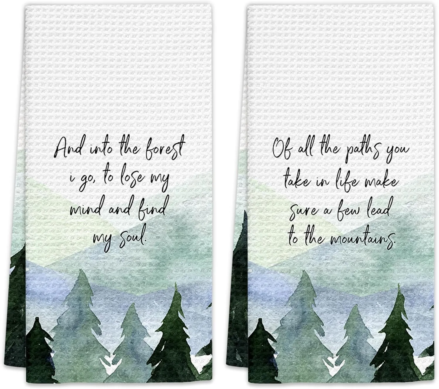 Rustic Mountain Cabin Decor Kitchen Towels Set of 2 - Mountain Dish Towels, Off All The Paths Decorative Hand Towels for Kitchen Bathroom, Camper Gifts Kitchen Bathroom Decor(16x24 Inch)