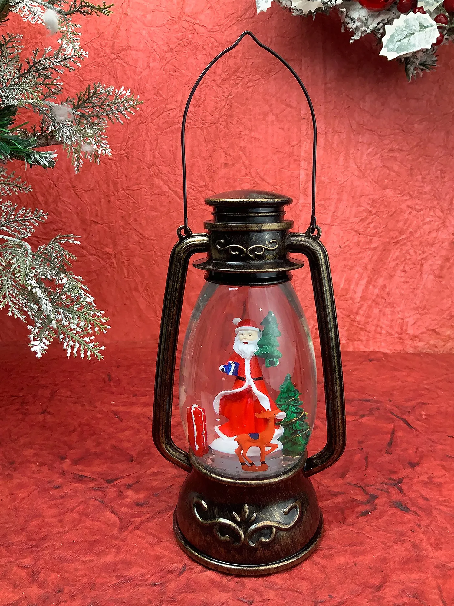 Santa with rotating gift  and Deer Musical Glitter Water Light, Christmas Snow Lantern