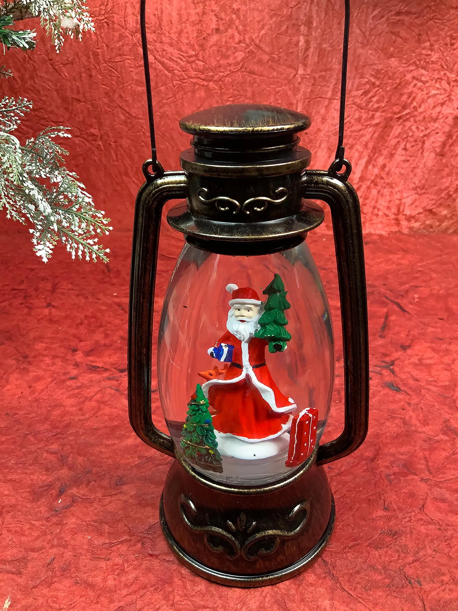 Santa with rotating gift  and Deer Musical Glitter Water Light, Christmas Snow Lantern