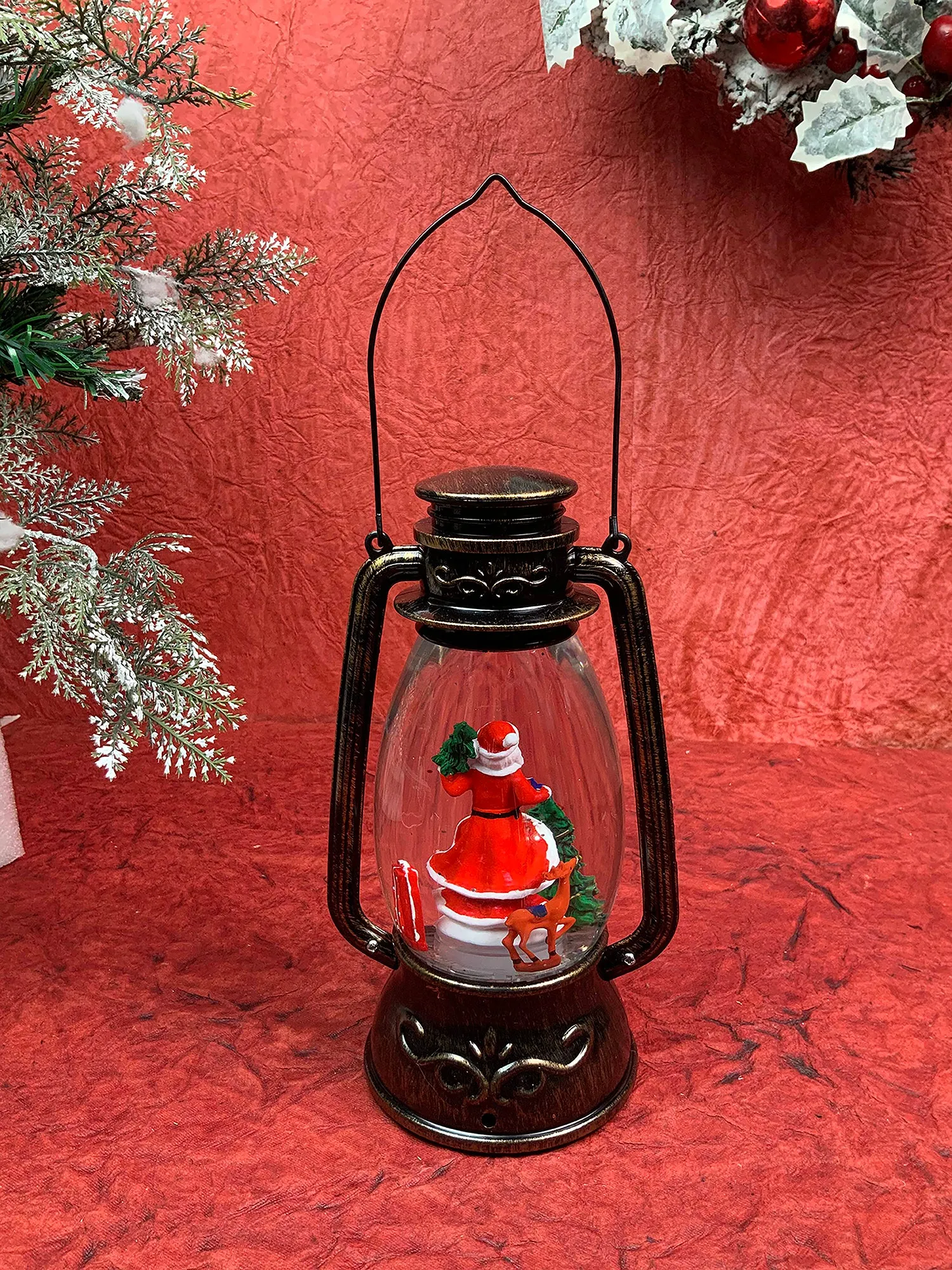 Santa with rotating gift  and Deer Musical Glitter Water Light, Christmas Snow Lantern