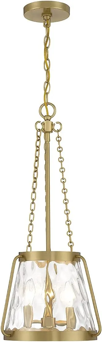 Savoy House 7-1803-3-322 Crawford Vintage Traditional Coastal Clear Water Glass Pendant, 3-Light 180 Total Watts, 26" H x 12" W, Warm Brass