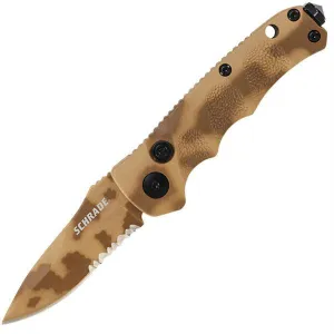 Schrade Mini Push Button Knife Desert Camo PS Drop Point