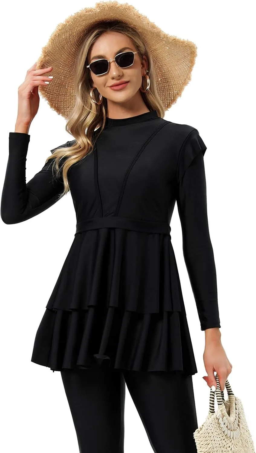 seafanny Women Modest Swimsuit Long Sleeve Burkini Full Cover Muslim Swimwear