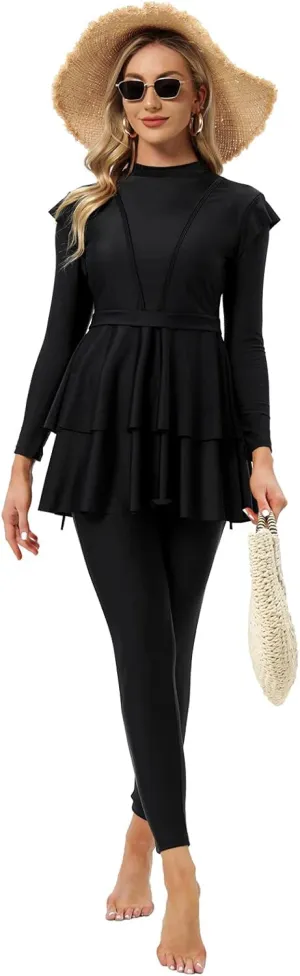 seafanny Women Modest Swimsuit Long Sleeve Burkini Full Cover Muslim Swimwear