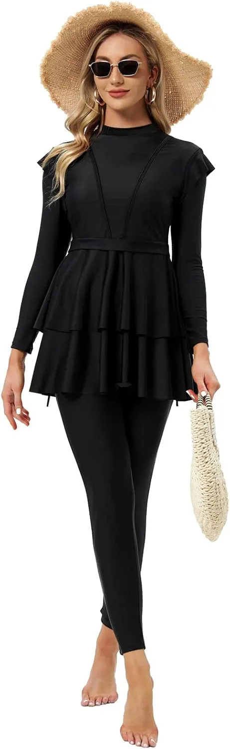 seafanny Women Modest Swimsuit Long Sleeve Burkini Full Cover Muslim Swimwear