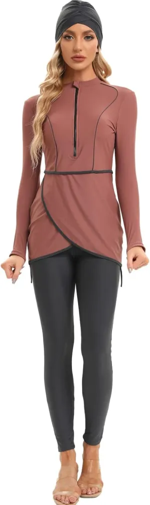 seafanny Women Muslim Swimwear Long Sleeve Modest Swimsuit with Front Zipper
