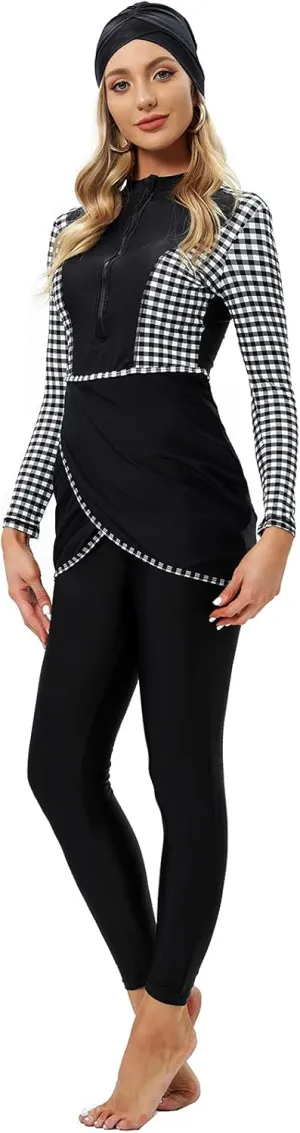 seafanny Women Muslim Swimwear Long Sleeve Modest Swimsuit with Front Zipper