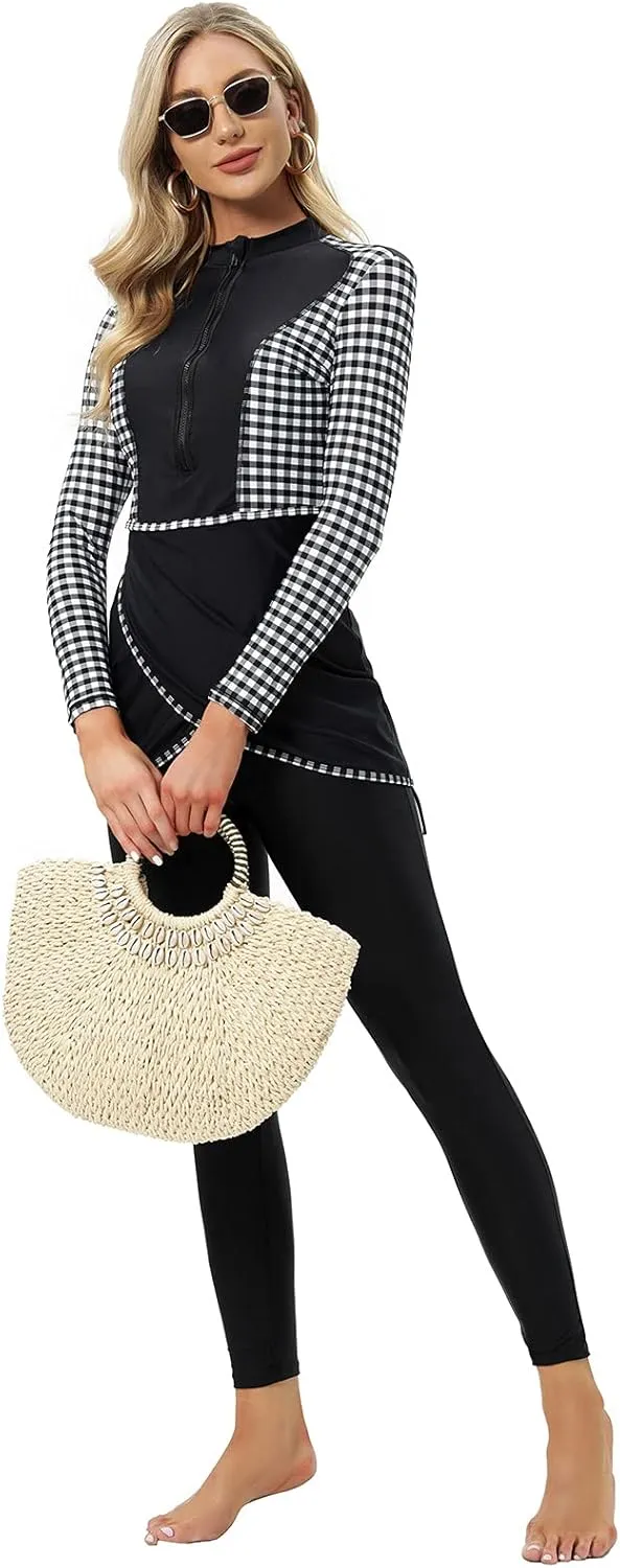 seafanny Women Muslim Swimwear Long Sleeve Modest Swimsuit with Front Zipper