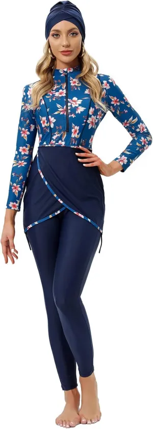 seafanny Women Muslim Swimwear Long Sleeve Modest Swimsuit with Front Zipper