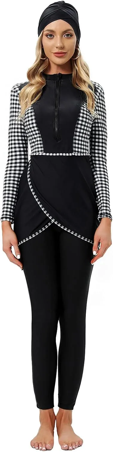seafanny Women Muslim Swimwear Long Sleeve Modest Swimsuit with Front Zipper