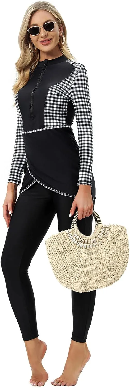 seafanny Women Muslim Swimwear Long Sleeve Modest Swimsuit with Front Zipper